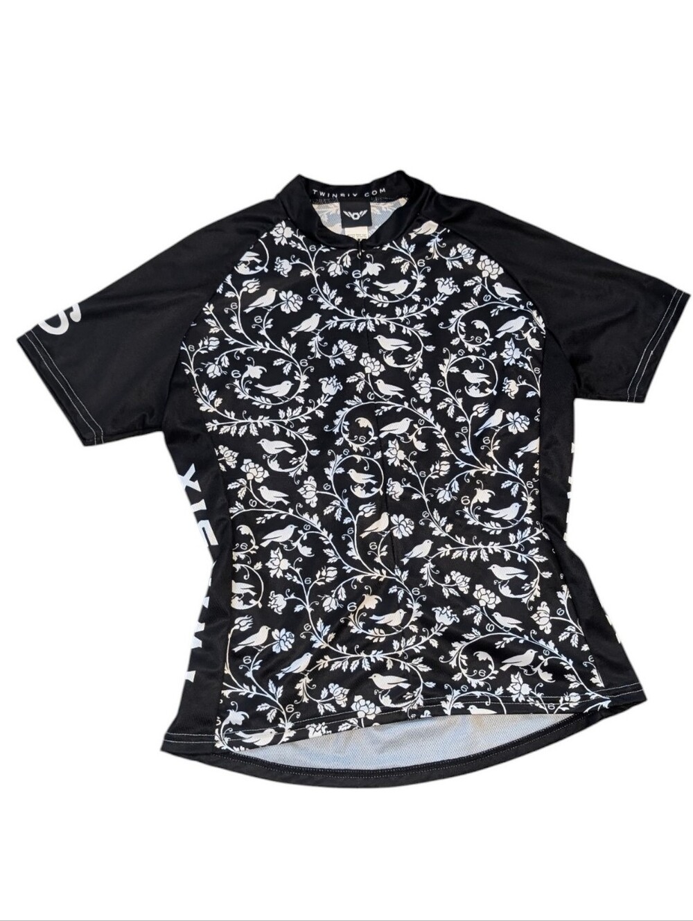 Twin Six Women's Club Raglan Short Sleeve Cycling Top Black White Floral L Large